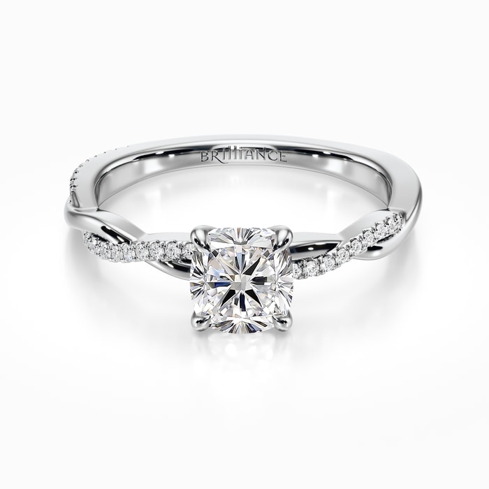 Twisted Band Diamond Engagement Ring in White Gold