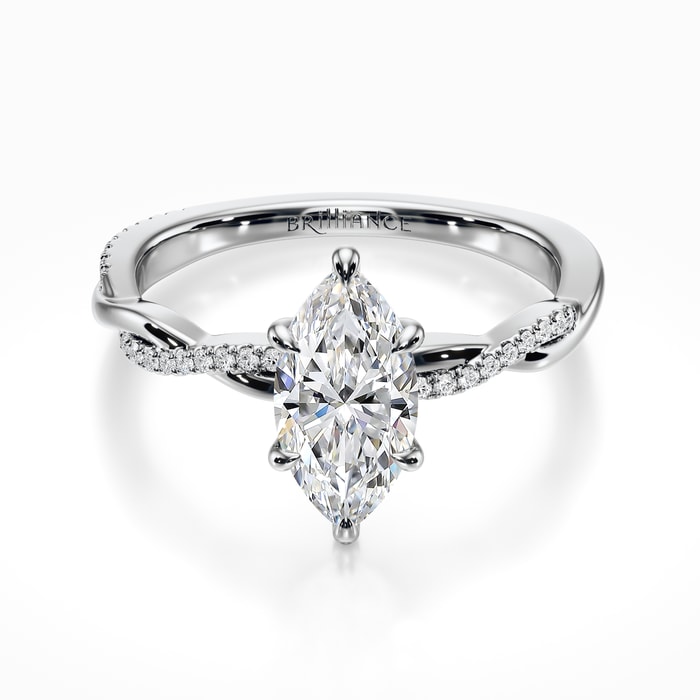Twisted Band Diamond Engagement Ring in White Gold