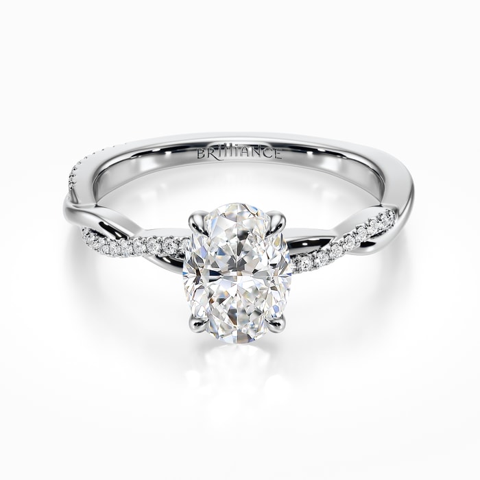 Twisted Band Diamond Engagement Ring in White Gold