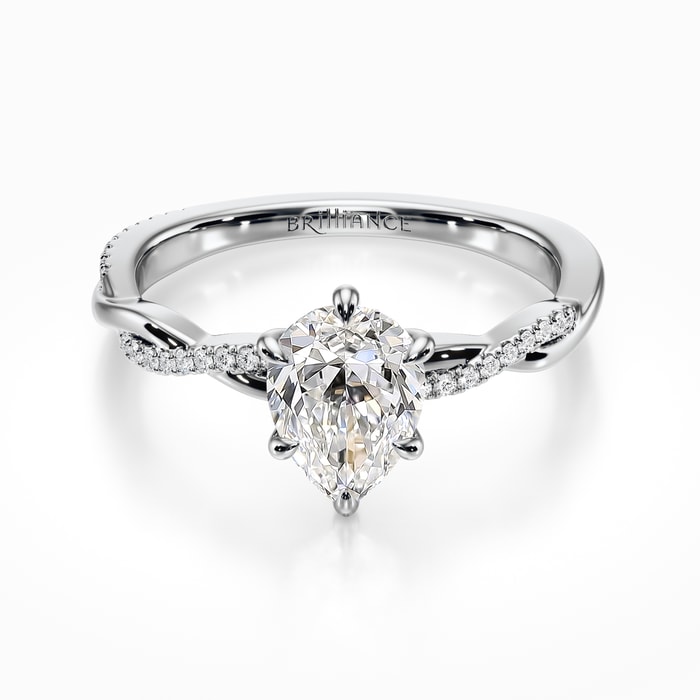 Twisted Band Diamond Engagement Ring in White Gold