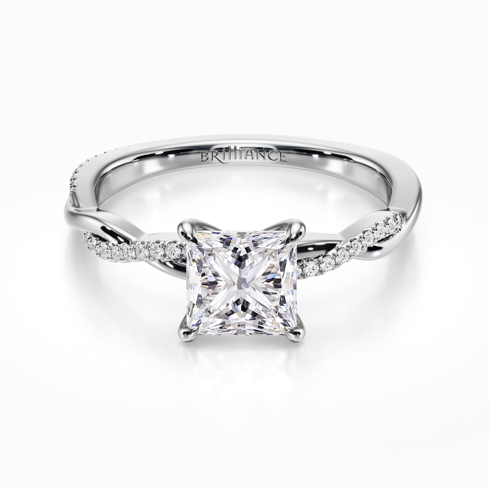 Twisted Band Diamond Engagement Ring in White Gold