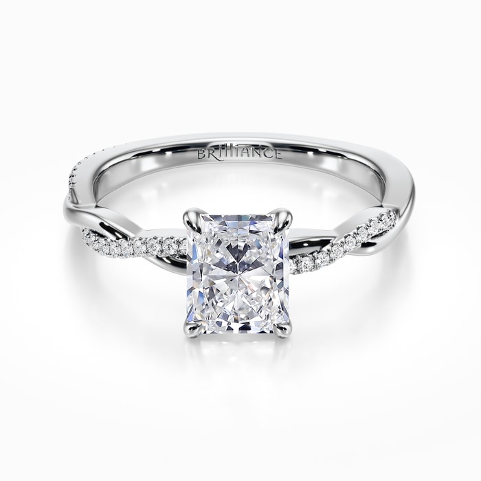 Twisted Band Diamond Engagement Ring in White Gold
