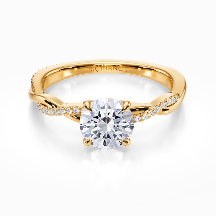 Twisted Band Diamond Engagement Ring in Yellow Gold