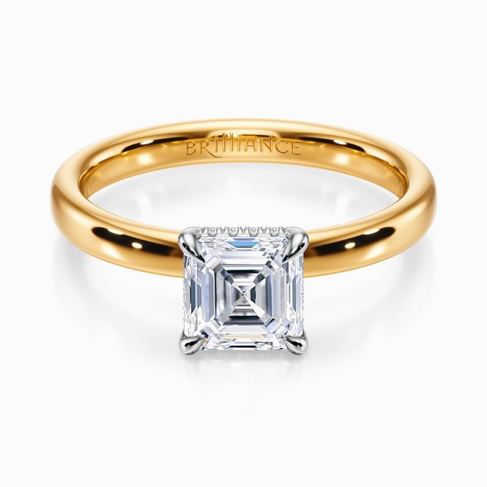 Two Tone Hidden Diamond Halo Engagement Ring in Yellow Gold (2.6 mm)