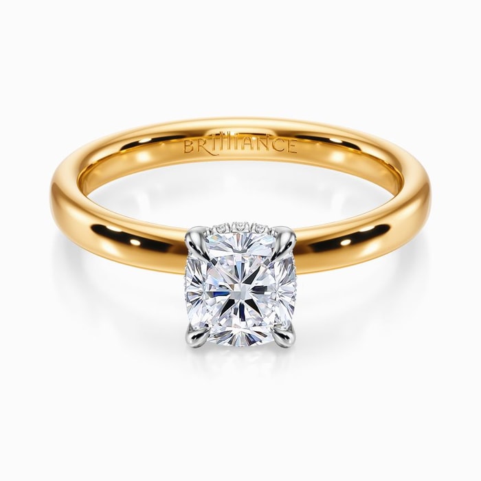 Two Tone Hidden Diamond Halo Engagement Ring in Yellow Gold (2.6 mm)