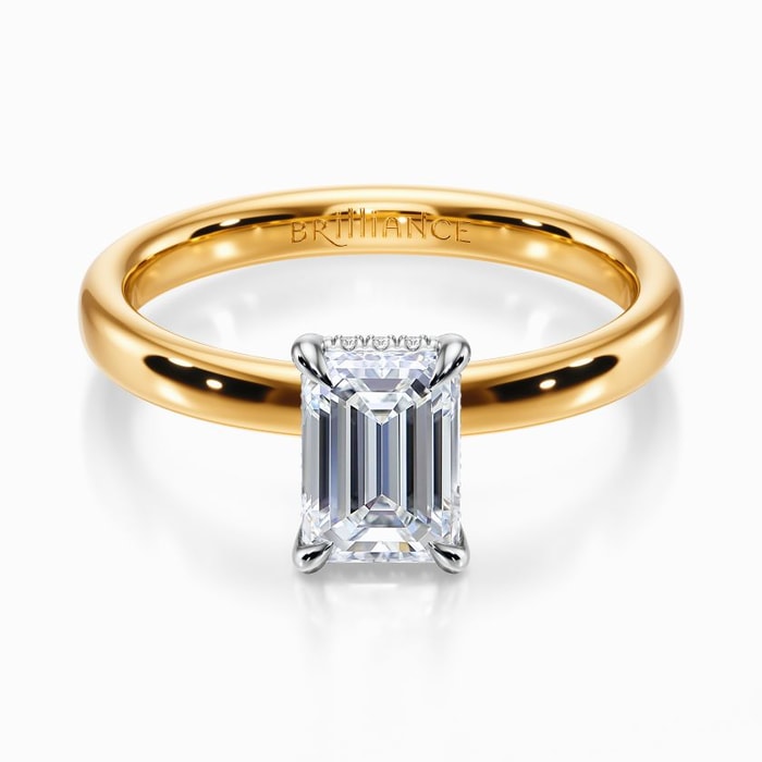 Two Tone Hidden Diamond Halo Engagement Ring in Yellow Gold (2.6 mm)