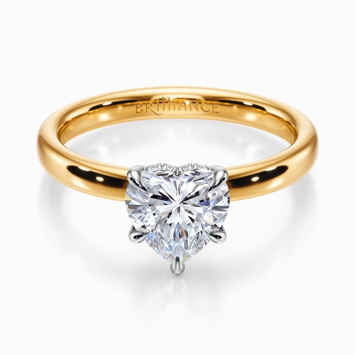 Two Tone Hidden Diamond Halo Engagement Ring in Yellow Gold (2.6 mm)