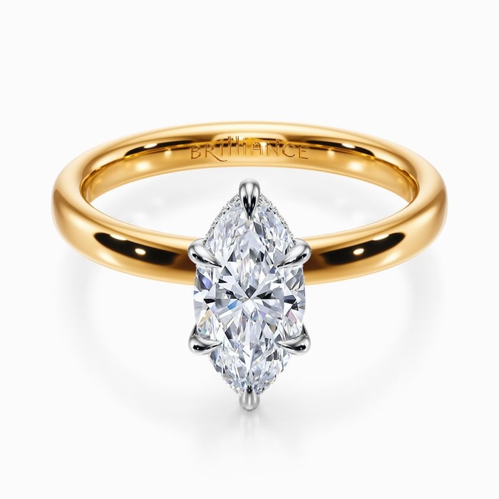 Two Tone Hidden Diamond Halo Engagement Ring in Yellow Gold (2.6 mm)