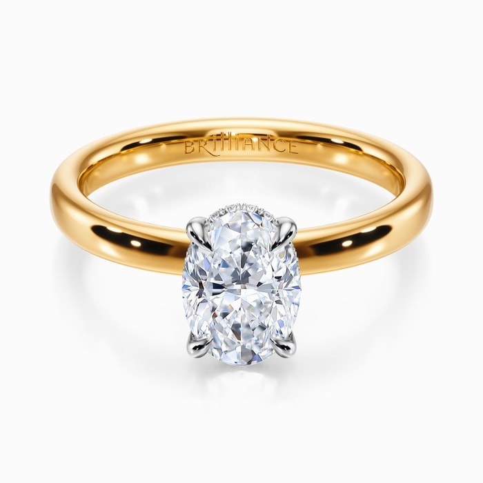 Two Tone Hidden Diamond Halo Engagement Ring in Yellow Gold (2.6 mm)
