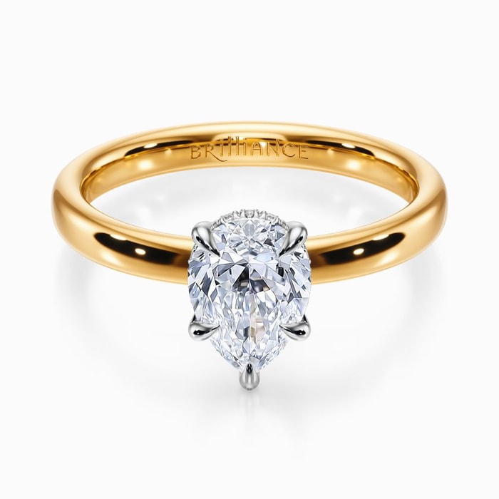 Two Tone Hidden Diamond Halo Engagement Ring in Yellow Gold (2.6 mm)