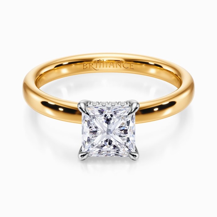 Two Tone Hidden Diamond Halo Engagement Ring in Yellow Gold (2.6 mm)