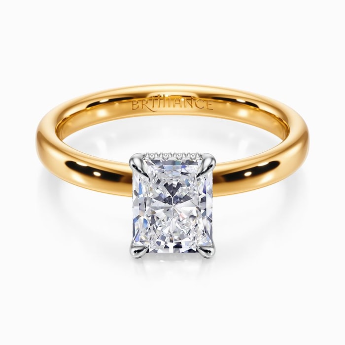 Two Tone Hidden Diamond Halo Engagement Ring in Yellow Gold (2.6 mm)