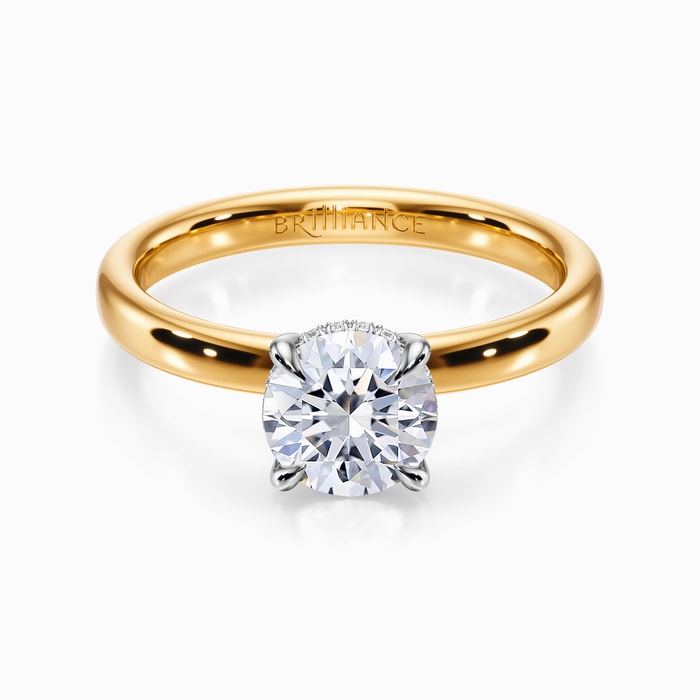 Two Tone Hidden Diamond Halo Engagement Ring in Yellow Gold (2.6 mm)