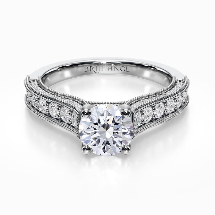 Vintage Milgrain Diamond Engagement Ring in White Gold