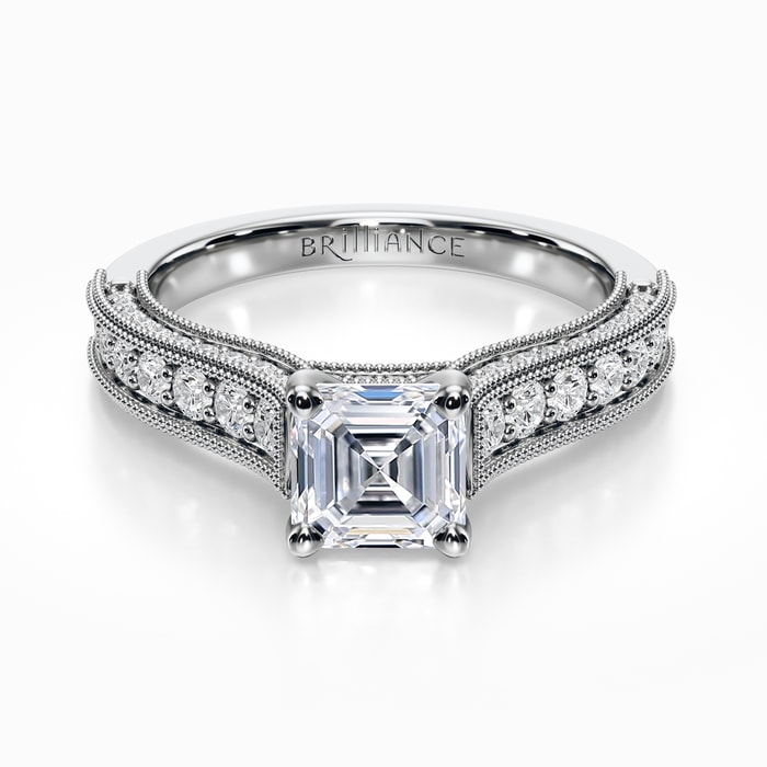 Vintage Milgrain Diamond Engagement Ring in White Gold