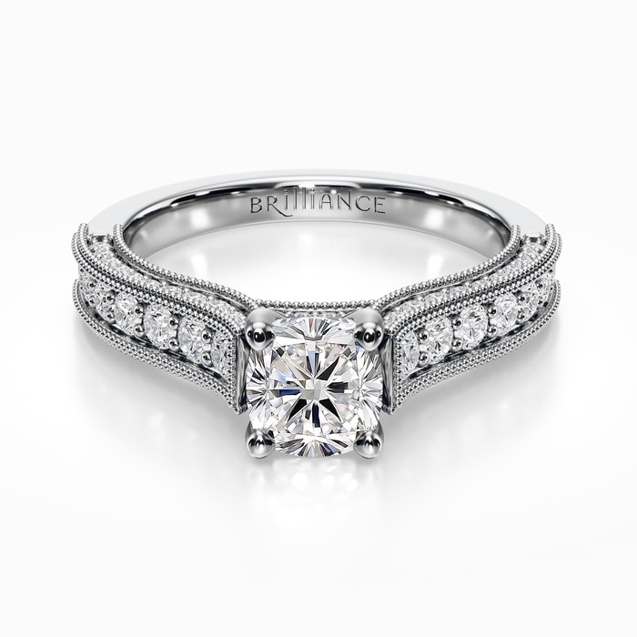 Vintage Milgrain Diamond Engagement Ring in White Gold