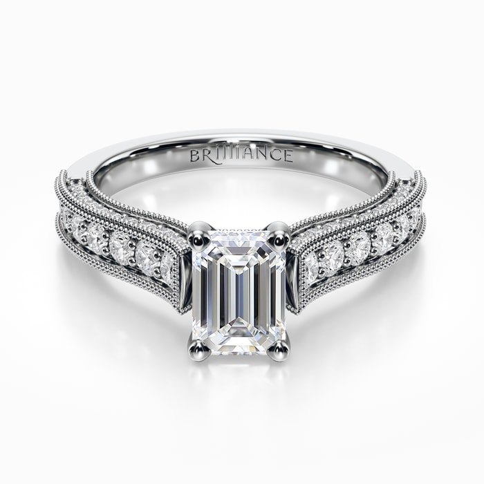Vintage Milgrain Diamond Engagement Ring in White Gold