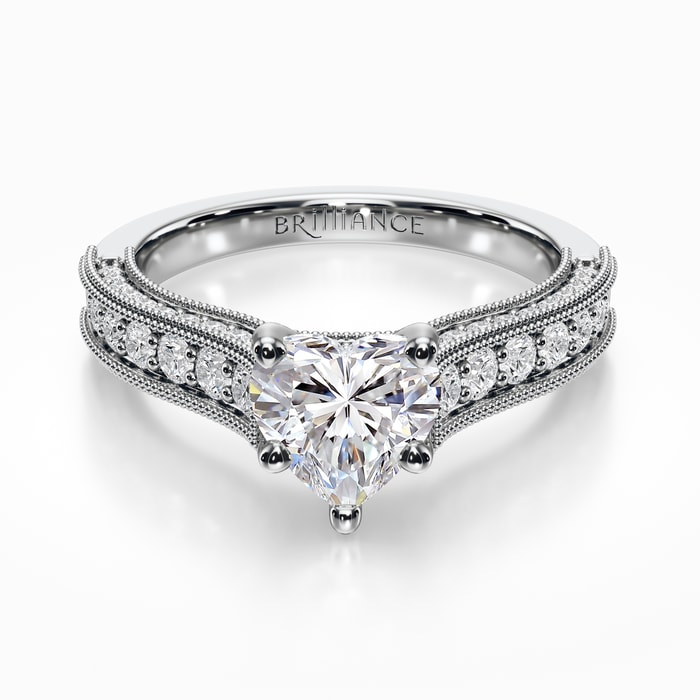 Vintage Milgrain Diamond Engagement Ring in White Gold