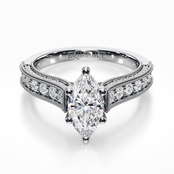 Vintage Milgrain Diamond Engagement Ring in White Gold