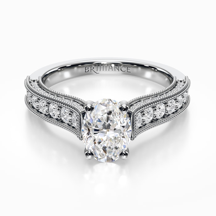 Vintage Milgrain Diamond Engagement Ring in White Gold
