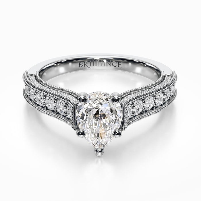 Vintage Milgrain Diamond Engagement Ring in White Gold
