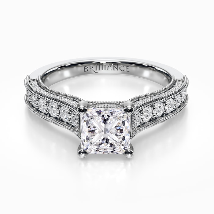 Vintage Milgrain Diamond Engagement Ring in White Gold