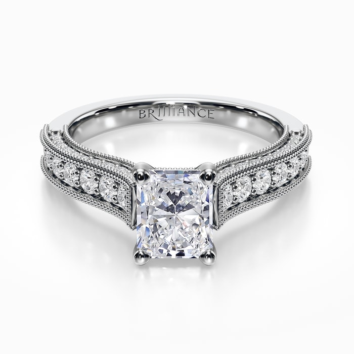 Vintage Milgrain Diamond Engagement Ring in White Gold
