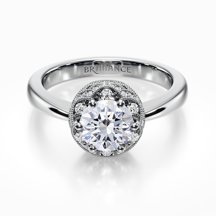 Vintage Halo Diamond Engagement Ring Setting in White Gold