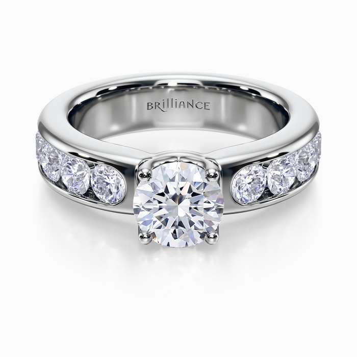 Wide Channel Diamond Engagement Ring in White Gold
