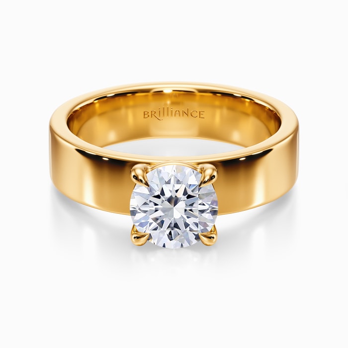 Wide Solitaire Engagement Ring in Yellow Gold
