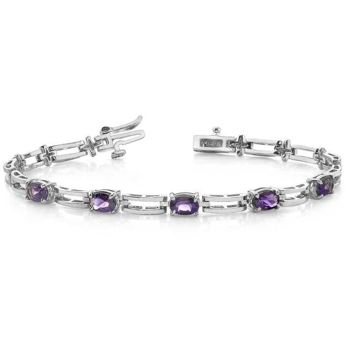 White Gold Bracelet With Amethyst Oval-Cut Gemstones (2 Ctw)