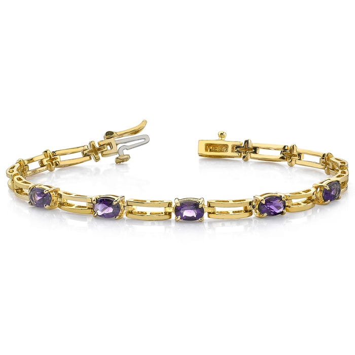 Gold Bracelet With Amethyst Oval-Cut Gemstones (2 Ctw)