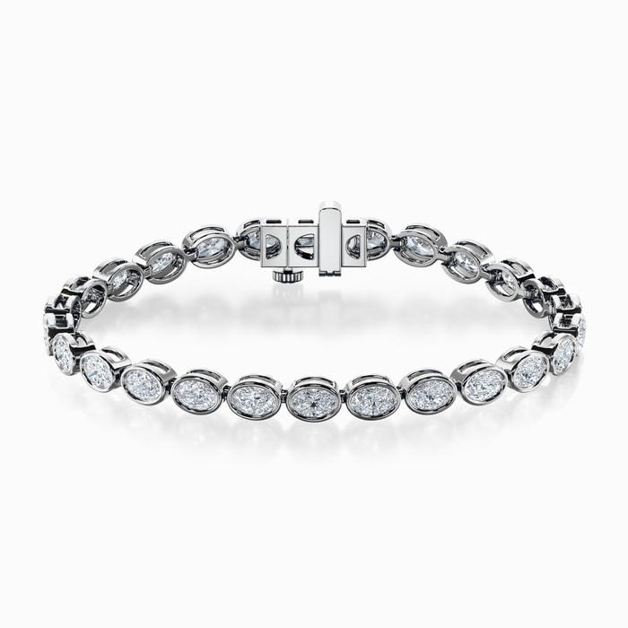 Bezel Oval Lab Diamond Tennis Bracelet in White Gold (10 Carat)
