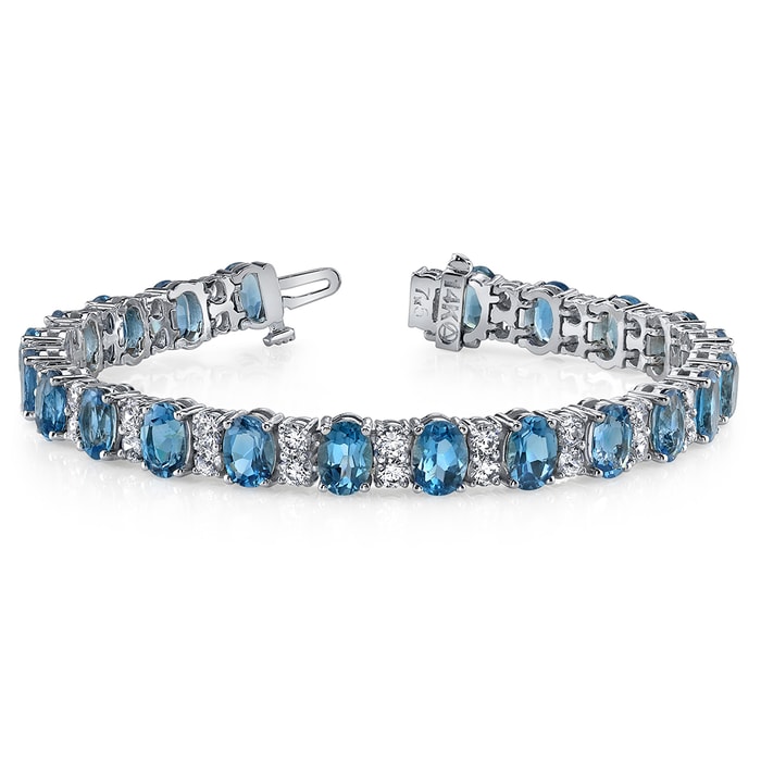 Swiss Blue Topaz Bracelet With Accent Diamonds In White Gold (17 Ctw)