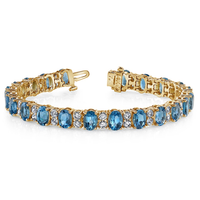 Blue Topaz Bracelet In Yellow Gold With Accent Diamonds