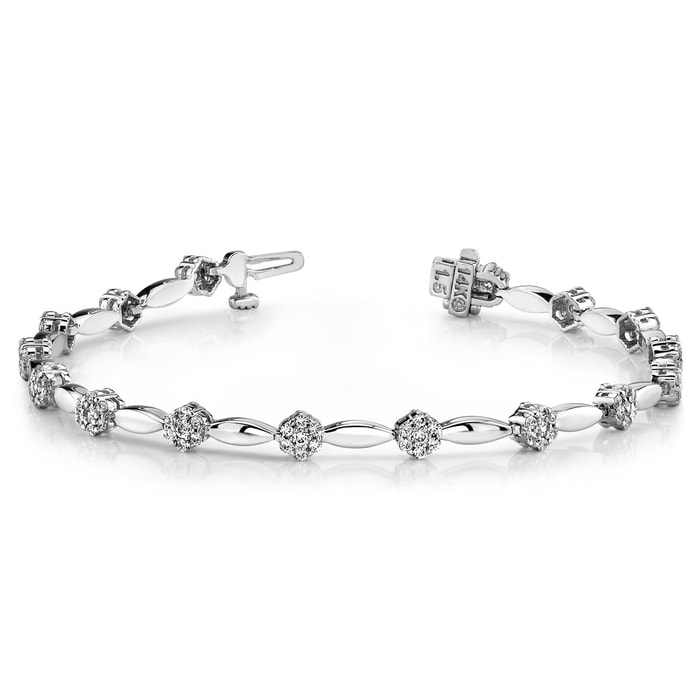 Diamond Flower Tennis Bracelet In White Gold (1 1/2 Ctw)