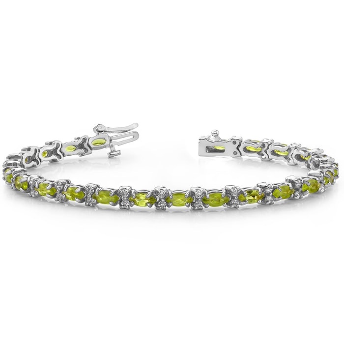 Peridot Gemstone And Diamond Bracelet In White Gold