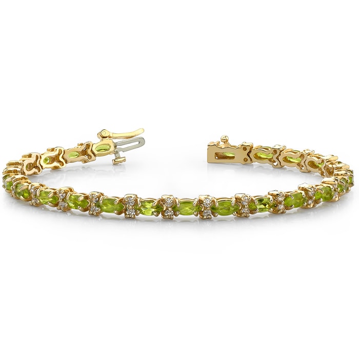 Peridot Gemstone And Diamond Bracelet In Yellow Gold