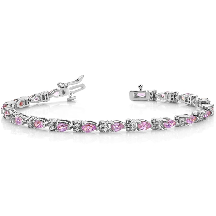 Pink Sapphire Bracelet With Diamond Accents In White Gold (10 Ctw)
