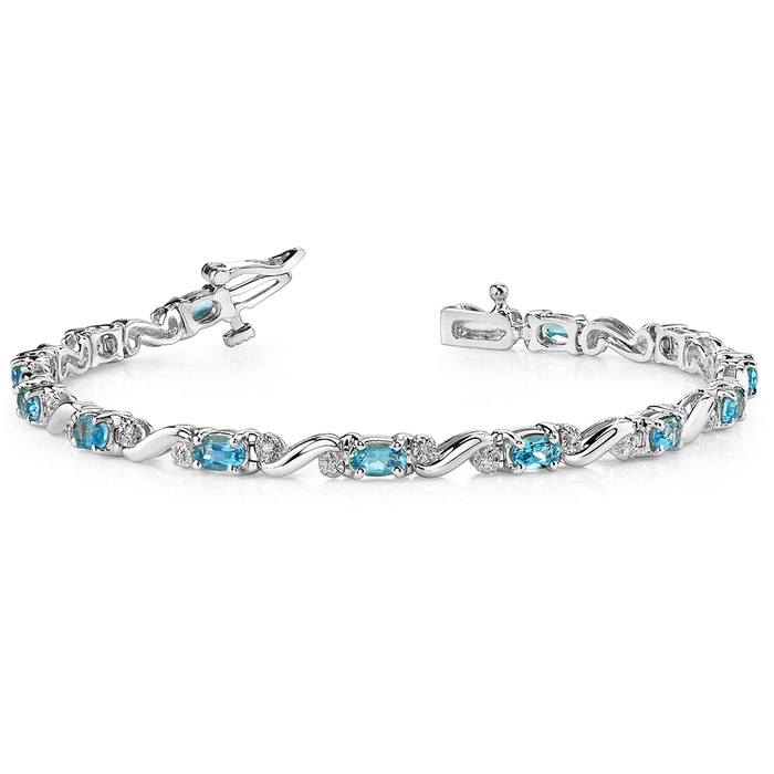 Blue Topaz Bracelet In White Gold With Diamond Accents