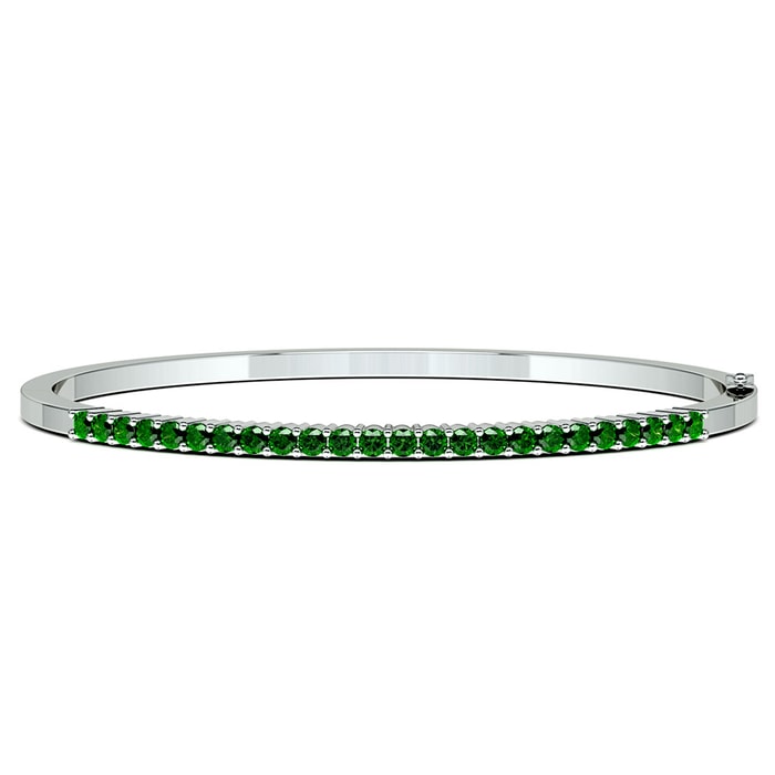White Gold Emerald Bangle Bracelet
