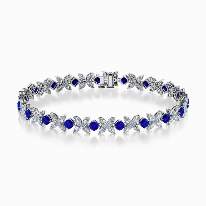 Floral Lab Diamond and Sapphire Bracelet in White Gold