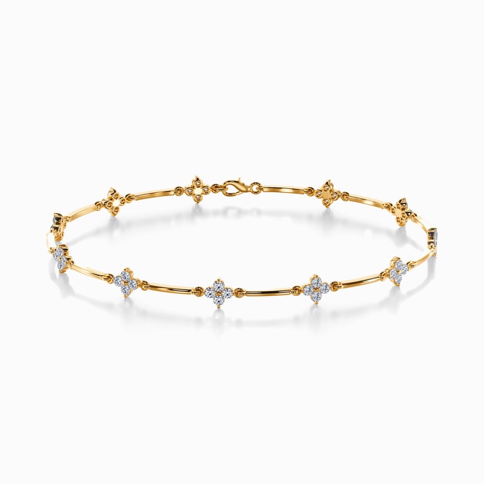 Floral Round Lab Diamond Link Bracelet in Yellow Gold (1 Carat)