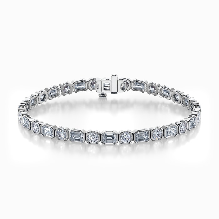 Half Bezel Emerald and Round Lab Diamond Bracelet in White Gold (13.00 carat)