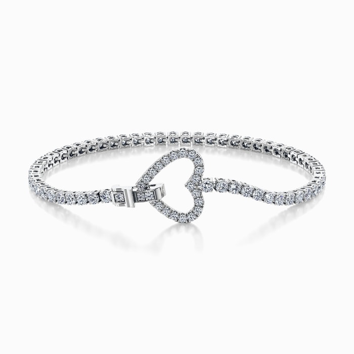 Lab Diamond Tennis Bracelet with Heart Lock in White Gold (5 Carat)