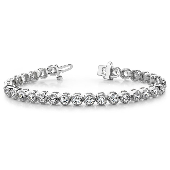 Milgrain Bezel Diamond Bracelet in White Gold (2 ctw)