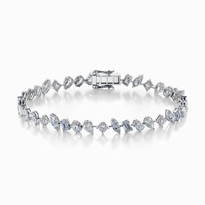 Multi Shape Tilted Lab Diamond Bracelet in White Gold (8.50 carat)