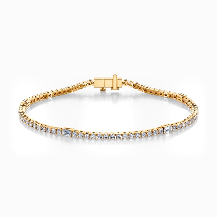 Round and Emerald Lab Diamond Bracelet in Yellow Gold (3.00 Carat)
