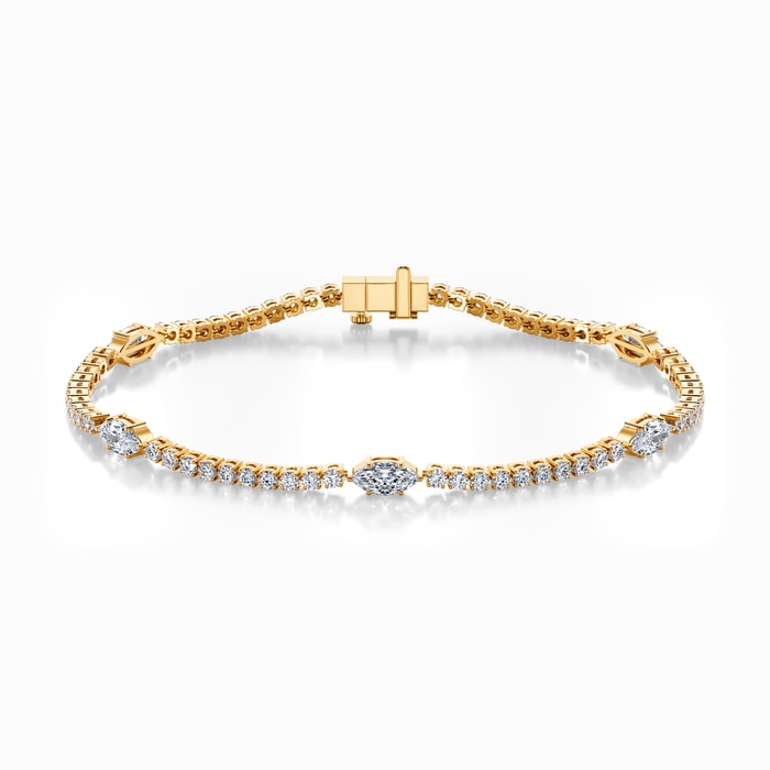 Round and Marquise Lab Diamond Bracelet in Yellow Gold (3.00 carat)