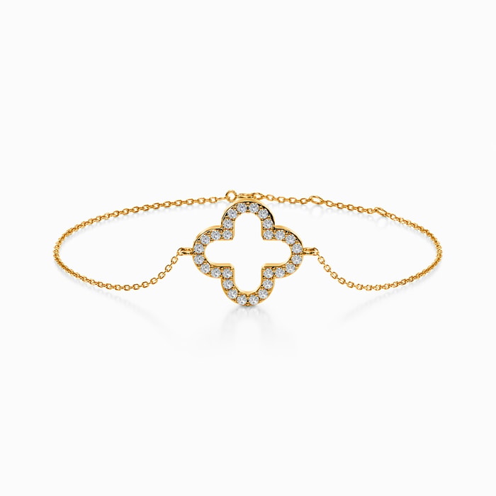 Round Lab Diamond Clover Bracelet in Yellow Gold (0.61 Carat)